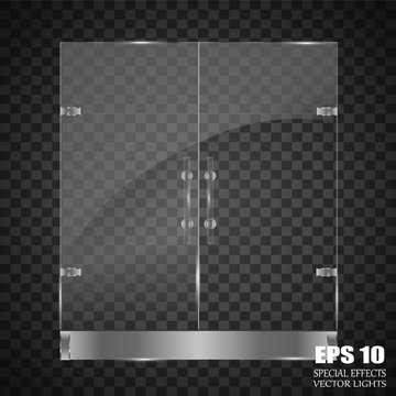 Glass Door Isolated On Transparent Background. Vector Illustration