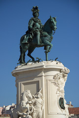 Statue of D. Jose on the Commerce square (Praca do Comercio) in Lisbon, Portugal