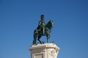 Statue of D. Jose on the Commerce square (Praca do Comercio) in Lisbon, Portugal