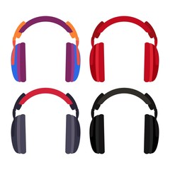 Headphones for listening to music. Different colors. Vector.