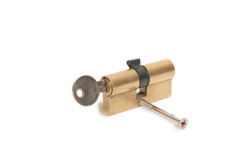 old door lock cylinder isolated on a white background