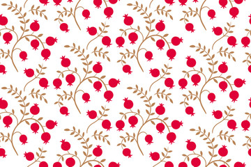 Floral seamless pattern on a white background. Pomegranate print. Vintage vector.