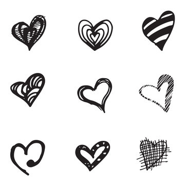 Set of retro hand-drawn icon for valentines and wedding day