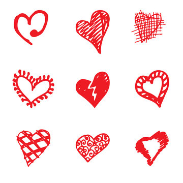 Set of retro hand-drawn icon for valentines and wedding day