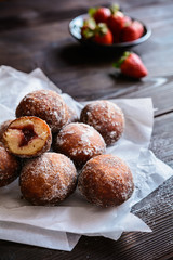 Bomboloni - Italian doughnuts stuffed with strawberry jam