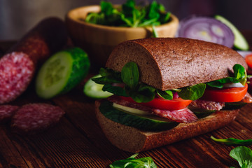 Sandwich with Rye Bread, Cheese and Vegetables