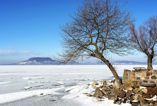 Winter landscape of Lake Balaton, Hungary