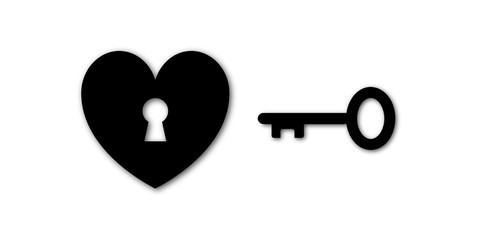 Heart Key Silhouette Isolated Vector Icon 