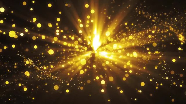  Space with the Golden particles and waves. Loop Background Animation.