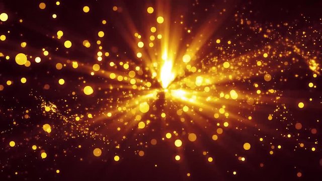  Space with the Golden particles and waves. Loop Background Animation.