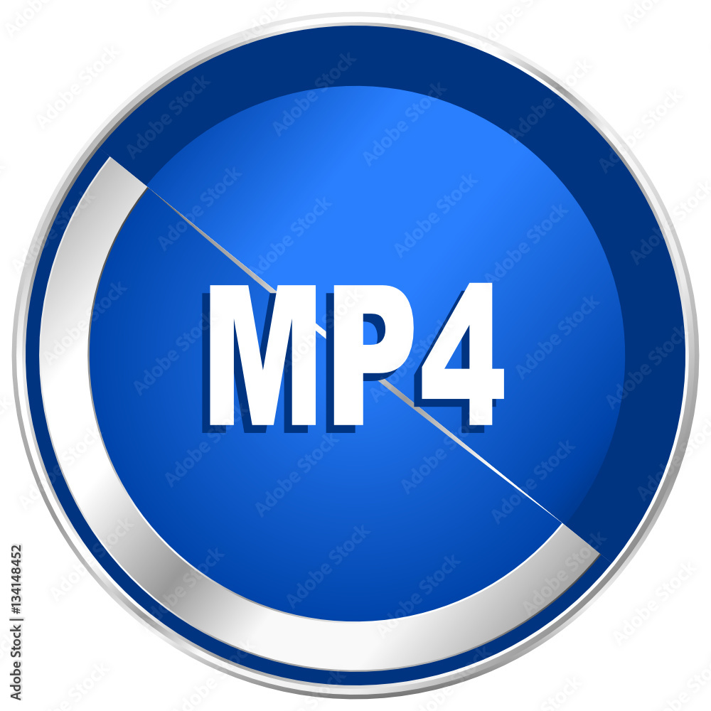 Poster mp4 silver metallic web and mobile phone vector icon.