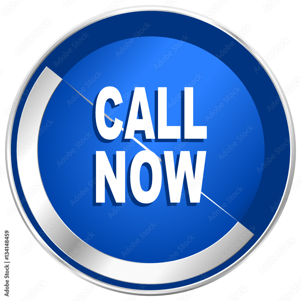 Poster call now silver metallic web and mobile phone vector icon.