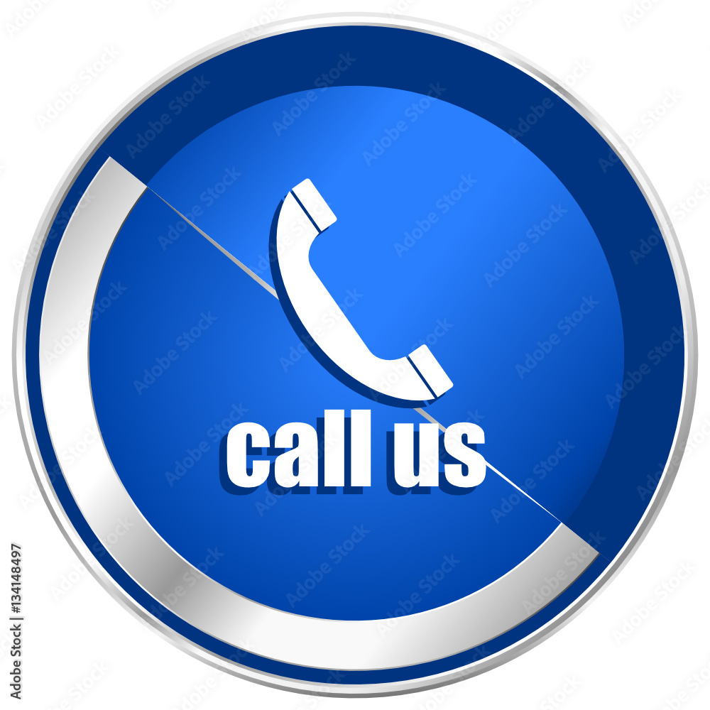 Poster Call us silver metallic web and mobile phone vector icon.