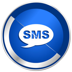Sms silver metallic web and mobile phone vector icon.