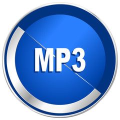 Mp3 silver metallic web and mobile phone vector icon.