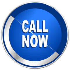 Call now silver metallic web and mobile phone vector icon.