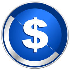 Dollar silver metallic web and mobile phone vector icon.