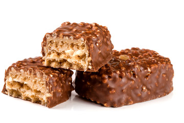 chocolate candy with nuts isolated on white background