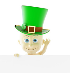 Baby in the cap of St. Patrick's day green hat 3D illustration on a white background