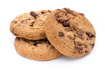 Chocolate chip cookies isolated on white background.