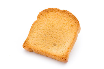 Slices of toast bread on wooden table, top view.