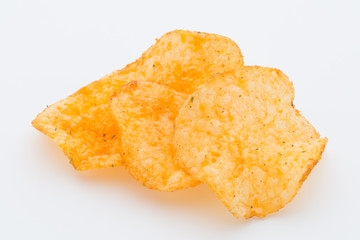 Crisps with paprica on a white background.