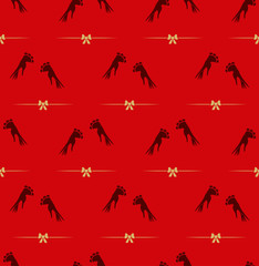 Seamless red pattern gloves and golden bows.