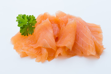 Fresh salmon fillet on isolated white.