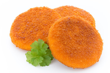 Fried chicken nuggets isolated on white.