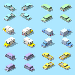 Vector isometric icon set of pickup truck. © pleskach