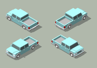 Vector isometric icon set of pickup truck.