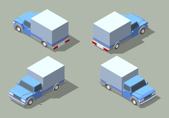 Vector delivery truck isometric set