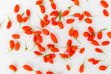 View of Goji berries on a white background