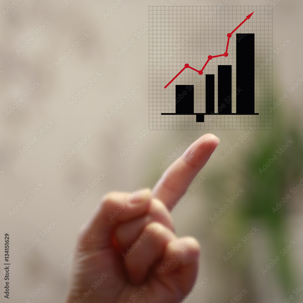 Aufkleber chart business icon on a touch screen interface. finance, technology and internet concept - hand pre