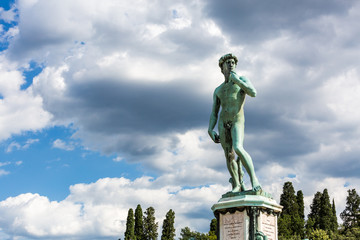 Fototapeta na wymiar Bronze cast of David at the Piazzale Michelangelo in Florence, I