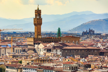 Fototapeta na wymiar View of Florence cityscape overlook to Palazzo Vecchio