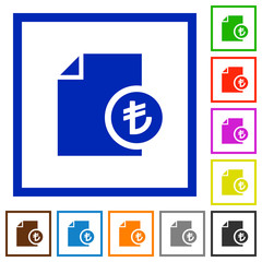 Turkish Lira financial report flat framed icons