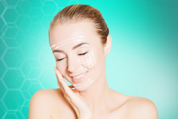 renovating skin concpet. woman face portrait with lifting marks