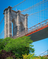 New York Brooklyn bridge viewed directly from below