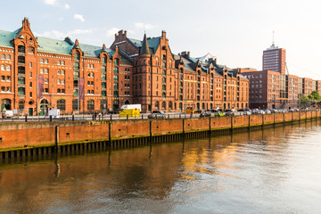 View of the Speicherstadt, also called Hafen City,  in Hamburg,