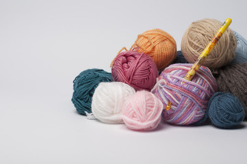 Fototapeta na wymiar Balls of yarn for knitting with the hook