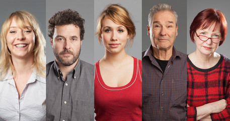 Series of twelve people, from preschooler to senior, colored backgrounds