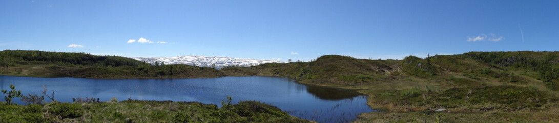 Fototapeta na wymiar Bergseepanorama bei Voss in Norwegen