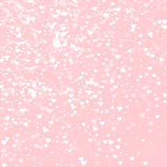 White hearts confetti. Abstract scatter on pale_pink valentine background. Vector illustration.