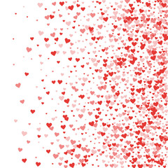 Fototapeta na wymiar Red hearts confetti. Right gradient on white valentine background. Vector illustration.