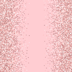 Pink golden glitter made of hearts. Scattered frame on pale_pink valentine background. Vector illustration.