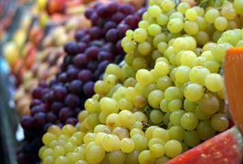 Fresh grapes on market stand