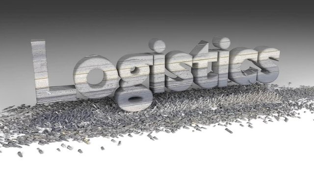 3D LOGISTICS word chipped out of a road textured block