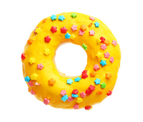 Glazed donut on white background