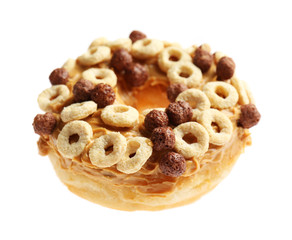 Delicious donut on white background